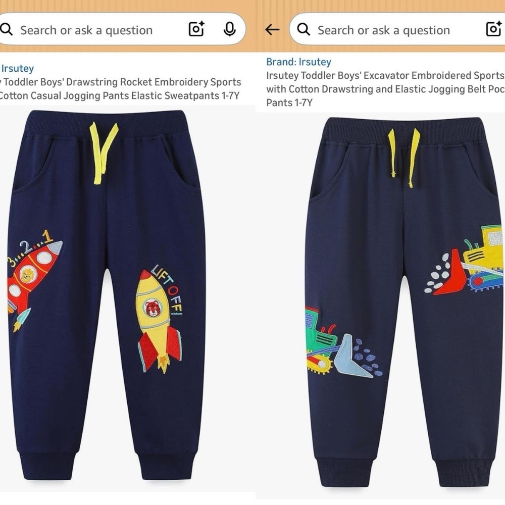 Irsuty (Amazon) Navy Rocket & Excavator Jogger Pants Bundle of 3, 100% Cotton
